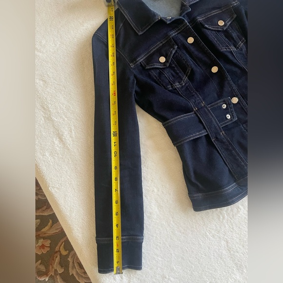 White House Black Market Dark Denim Corset Jacket | Sculpted Waist, Belted - Picture 10 of 15